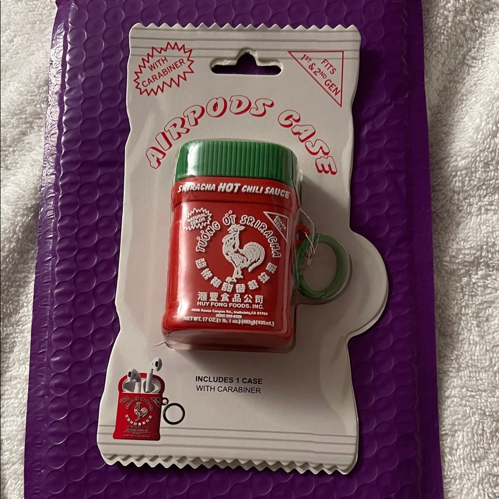 Sriracha AirPods Case with Carabiner - Red and Green